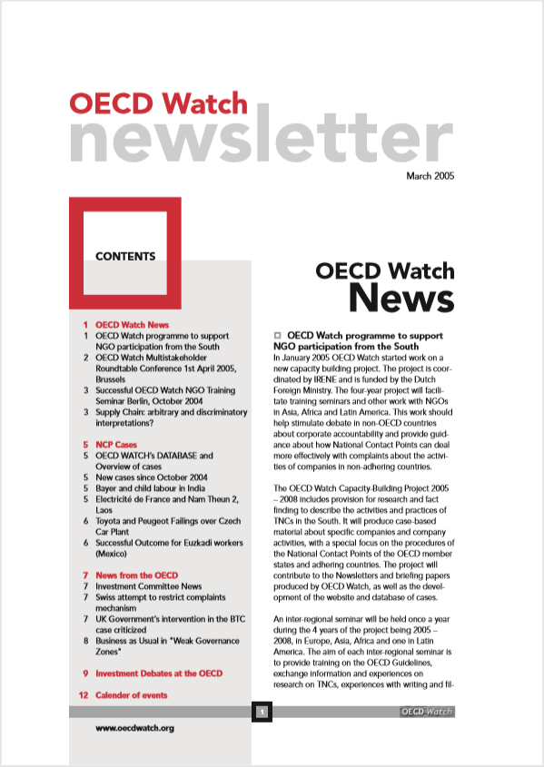 publication cover - OECD Watch Newsletter March 2005