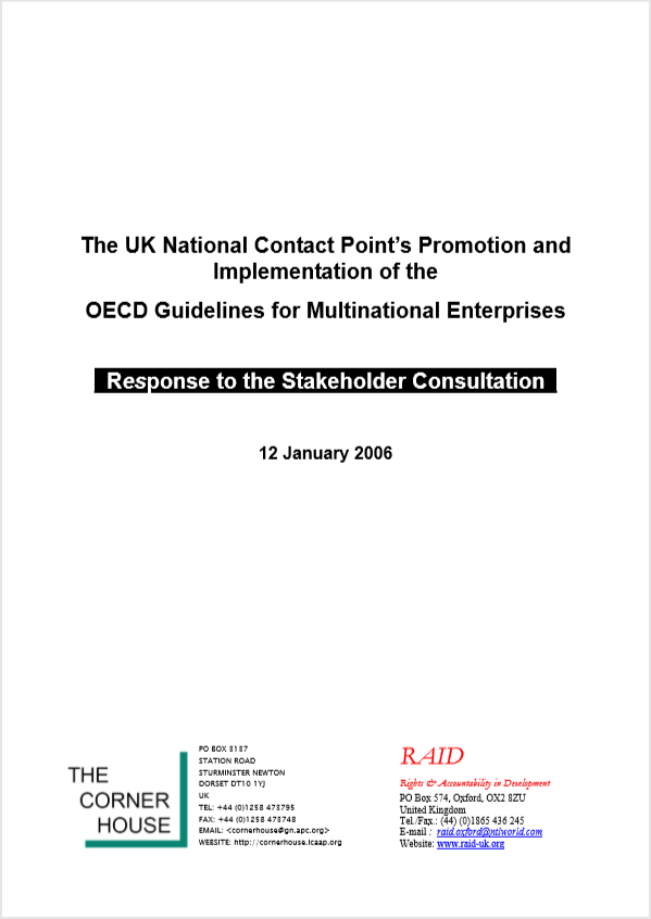publication cover - The UK National Contact Point’s Promotion and Implementation of the OECD Guidelines for Multinational Enterprises