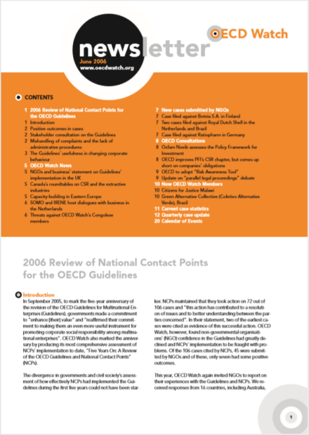 publication cover - OECD Watch Newsletter June 2006
