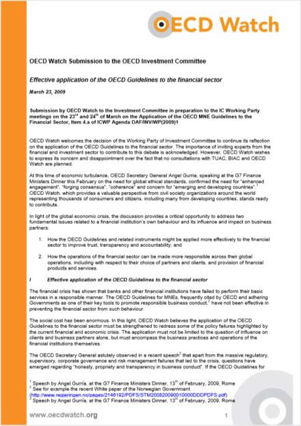 publication cover - Effective application of the OECD Guidelines to the financial sector