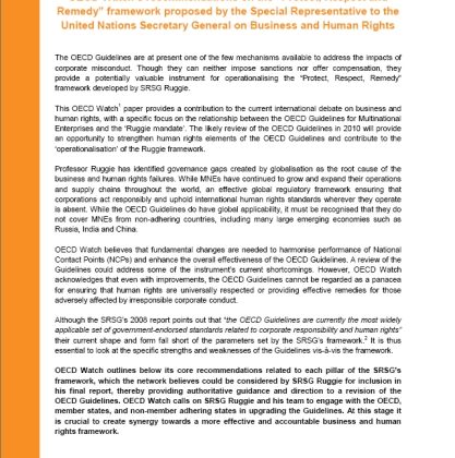 OECD Watch’s recommendations on the framework proposed by the SRSG on Business and Human Rights