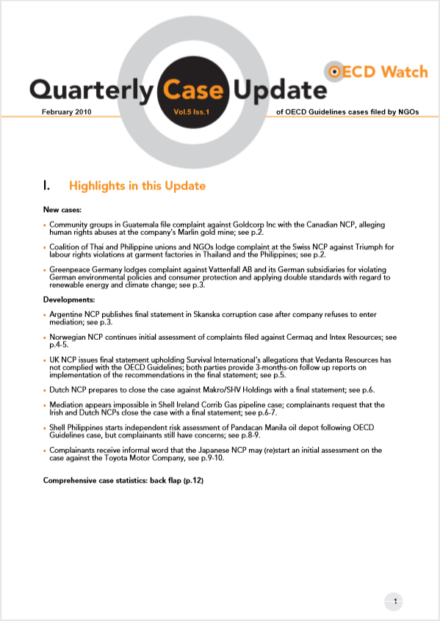 publication cover - OECD Watch Quarterly Case Update February 2010