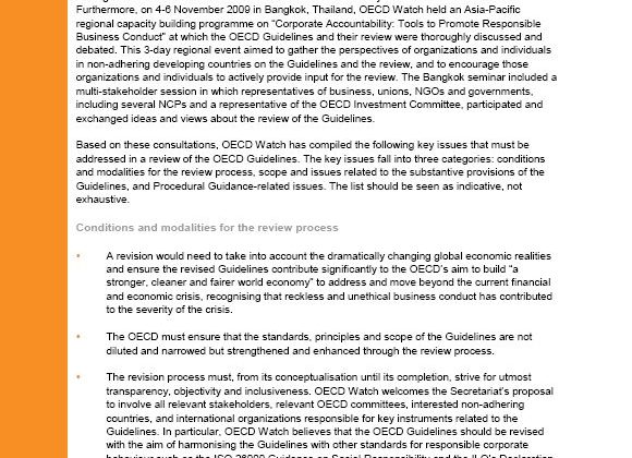OECD Watch Key issues for a review of the OECD Guidelines