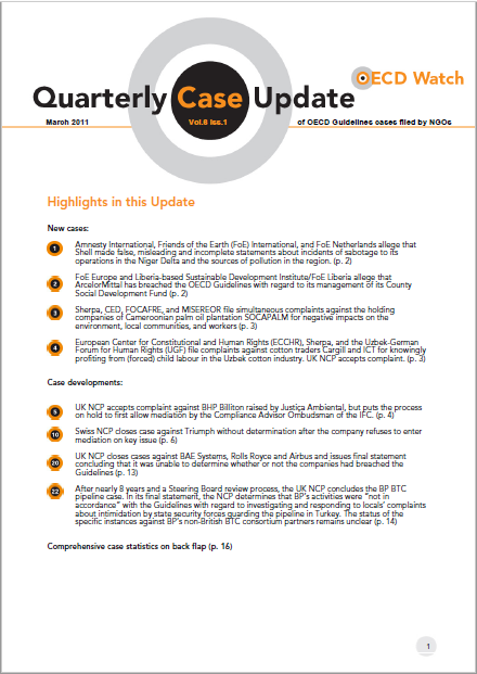 publication cover - OECD Watch Quarterly Case Update March 2011