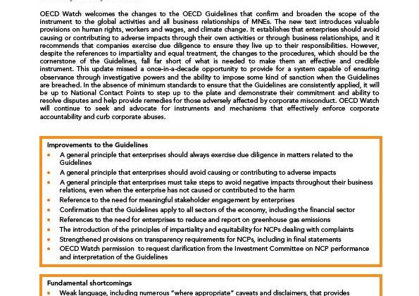 OECD Watch press release: OECD updates ethical business standards but fails to ensure enforcement