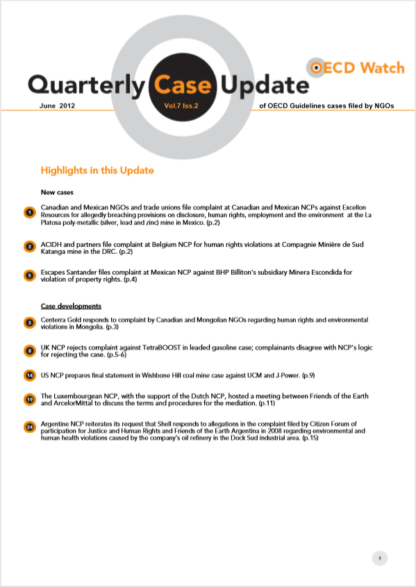 publication cover - OECD Watch Quarterly Case Update June 2012