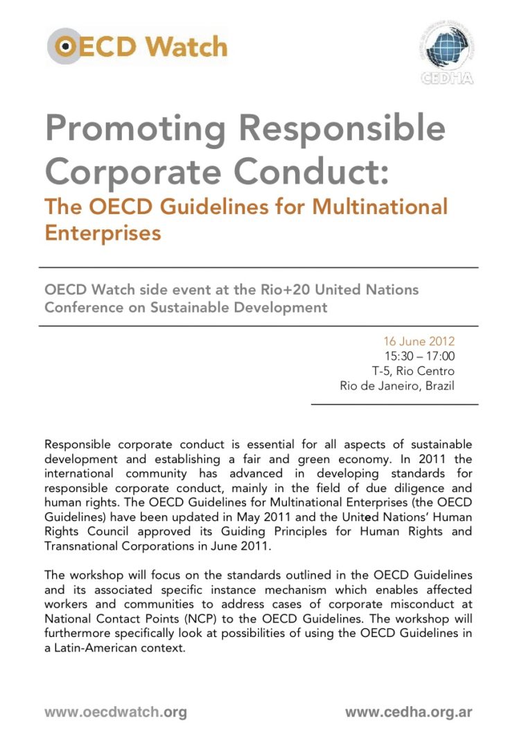 OECD Watch and CEDHA organise side event during Rio+20 summit
