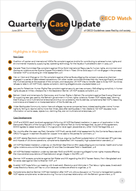 publication cover - OECD Watch Quarterly Case Update June 2014