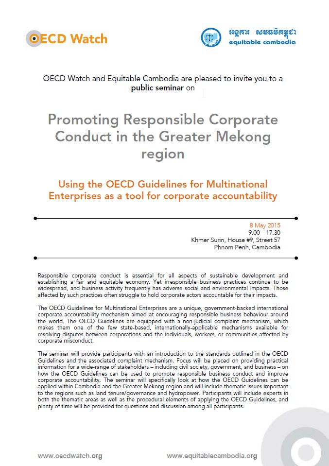 OECD Watch public seminar in Cambodia, 8 May 2015