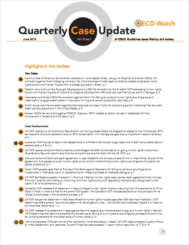 publication cover - OECD Watch Quarterly Case Update June 2015