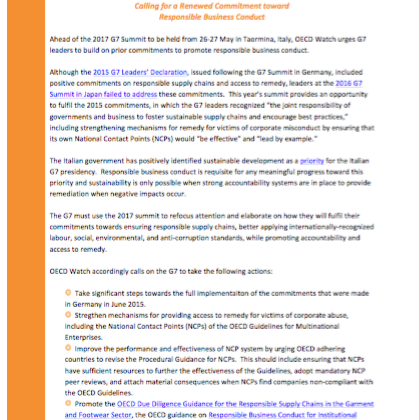 OECD Watch Statement on the 2017 G7 Summit