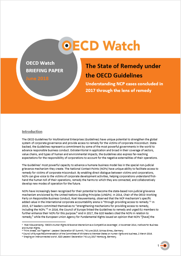 publication cover - The State of Remedy under the OECD Guidelines
