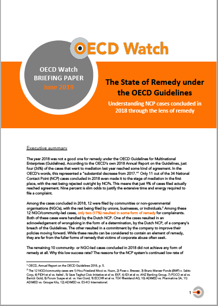 The State Of Remedy Under The Oecd Guidelines Understanding Ncp Cases Concluded In 18 Through The Lens Of Remedy Oecd Watch