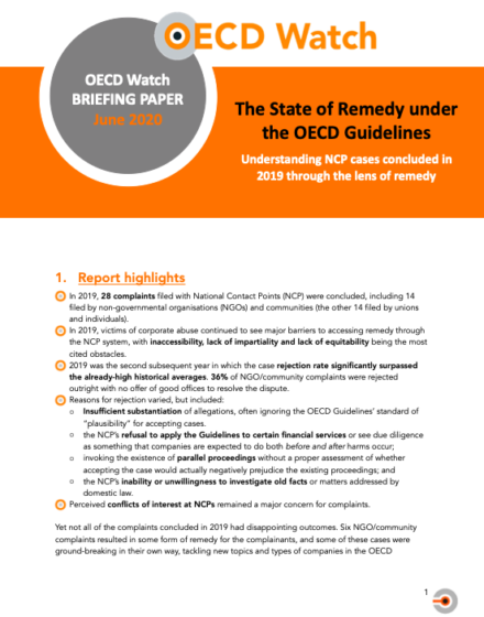 publication cover - The state of remedy under the OECD Guidelines in 2019