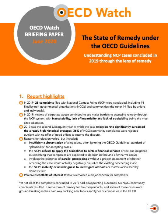 publication cover - The state of remedy under the OECD Guidelines in 2019