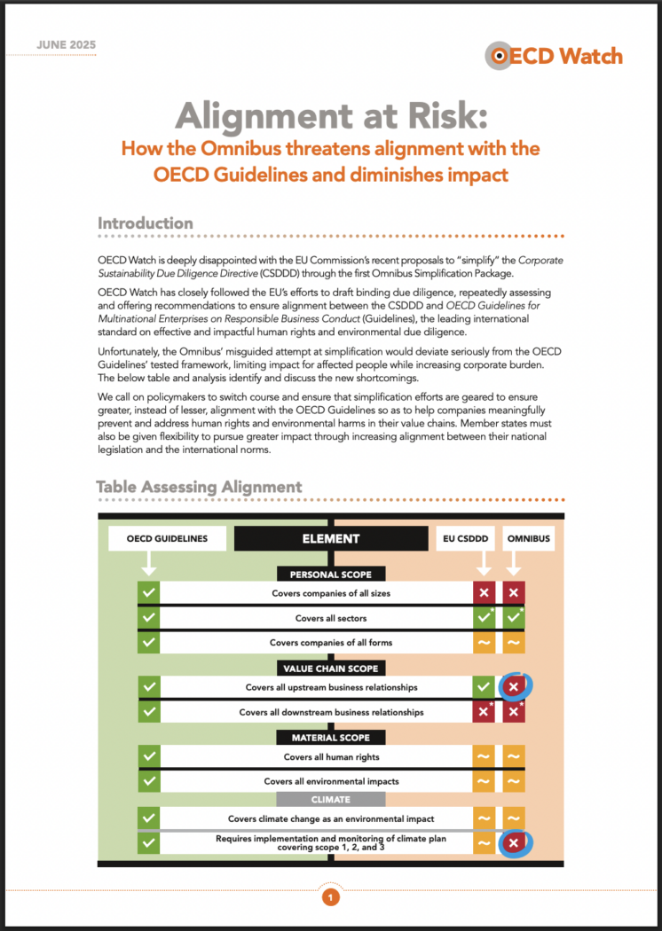 publication cover - Alignment at Risk: How the Omnibus threatens alignment with the OECD Guidelines and diminishes impact