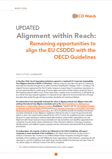 publication cover - Updated – Alignment within Reach: Remaining opportunities to align the EU CSDDD with the OECD Guidelines